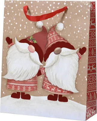 Produktbild von Decoris Geschenktasche Weihnachten mit Wichtel-Motiv rot weiß 42 x 30 cm