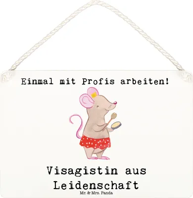Produktbild von Mr. & Mrs. Panda Schild Visagistin Leidenschaft DIN A6 - Weiß - Geschenk, Holzschild, holzbild, Lustig, wandtafel, Ausbildung, Kosmetikstudio, Türschild, Wandbild Holz
