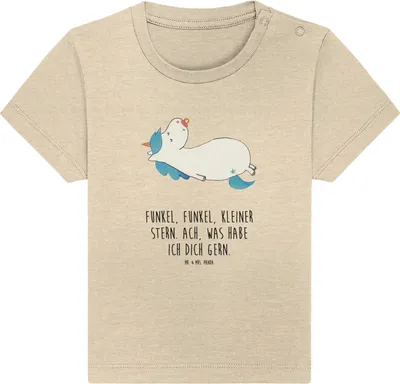 Produktbild von Mr. & Mrs. Panda Babyshirt Einhorn Schnuller 12. - 18. Monat - Natural Raw - Geschenk, Unicorn,  T-Shirt, Baby Kurzarmshirt, Einhörner, Geburtstag, Kinder Oberteil