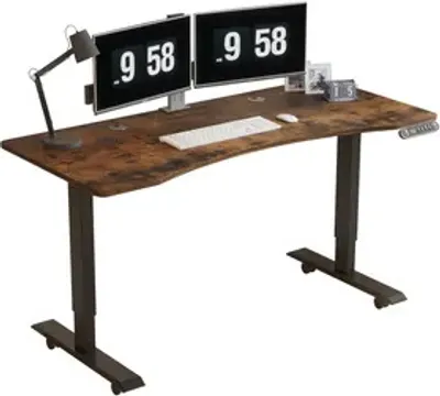Produktbild von Hilodesk 140 x 76cm, Kancelársky stôl, elektrický stôl s nastaviteľnou výškou, s otvorom na kábel, stojaci stôl s pre domácu kanceláriu, vintage hnedá