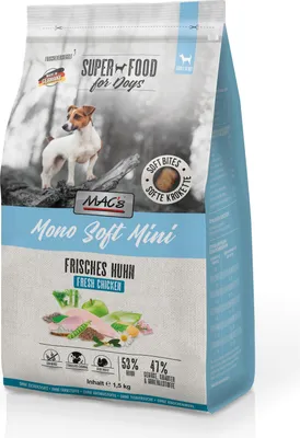 Produktbild von MAC's Dog Mono Soft Mini Frisches Huhn 1.5kg, Adult, jede Rasse, Klein (5-10 kg), Huhn, 1,5 kg