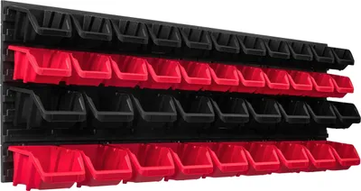 Produktbild von Lagersystem Werkstattregal | 115 x 39 cm | 40 stck. Box | Wandregal mit Stapelboxen - Wandplatten Extra Starke Schüttenregal Warkzeuglochwand Lagerregal Garage Regal