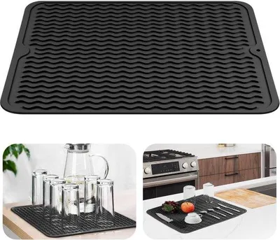 Obrázek produktu pro Silikonová odkapávací podložka, tepelně odolná a protiskluzová – 1 ks – černá – 30 x 40 cm