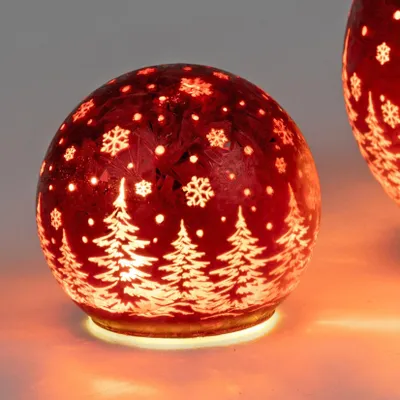 Produktbild von Formano LED Deko Kugel Weihnachten Frosty Rot 10 cm Glas Leuchtkugel Timer 6/18h