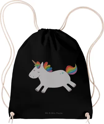 Produktbild von Mr. & Mrs. Panda Sportbeutel Einhorn Happy - Schwarz - Geschenk, Baumwollbeutel, Stoffbeutel, Spaß, Spannend, Freude, Jutebeutel, Unicorn, Turnbeutel, Beutel, Einhörner