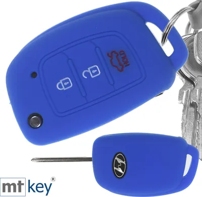 Produktbild von Auto Schlüssel Hülle Silikon Schutz Cover Blau kompatibel mit Hyundai i10 i20 ix25 ix35 i40 Accent Tucson 3 Tasten Klappschlüssel