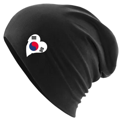 Produktbild von Huuraa Beanie Südkorea Flagge Herz Black One Size Baumwolle und Elasthan Mütze Geschenkidee
