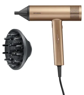 Produktbild von Severin Haartrockner, Ionen-Föhn, Anti-Frizz, Konzentrator, Diffusor, 3 Temperatur- & Leistungsstufen, S-Style Speed Pro, 2000W, bronze, HT 0172