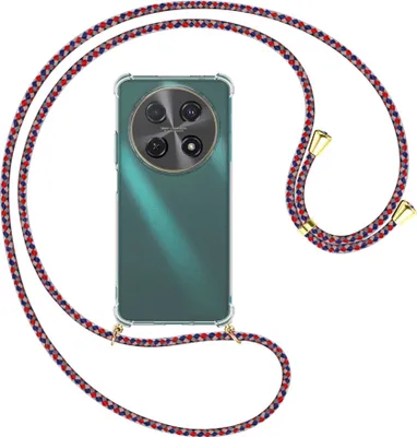 Produktbild von Handykette Backcover-Schutzhülle mit Band (Metall goldfarben) für Huawei nova 12i - silber/blau/rot