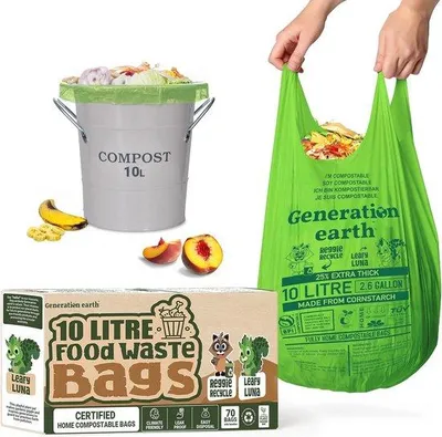 Produktbild von Kompostierbare 10L Müllbeutel . . Extra starke Maisstärke Caddy Liners . . Biologisch abbaubare Lebensmittelabfälle Abfallbeutel