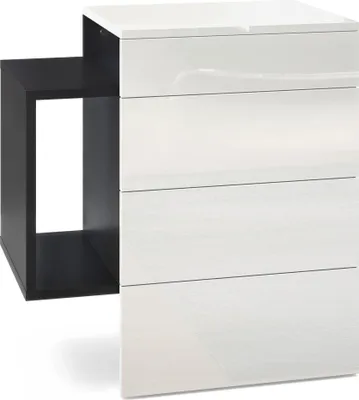 Produktbild von Vladon Nachttisch Queens,  Germany, Nachttischschrank mit 2 Schubladen und 1 seitlichem Fach zur Wandmontage, Schwarz matt/Weiß Hochglanz (60 x 63 x 36 cm)