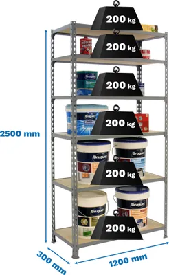 Obrázek produktu pro MADERCLICK MEGAPLUS 6/300 2500 GALVA/MADEIRA metalická prateleira