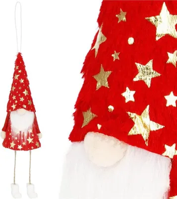 Image de Gnome GNOM avec bonnet étoilé 35 cm, décoration de Noël