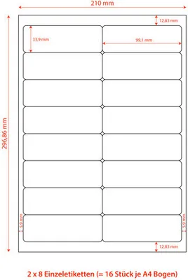 Produktbild von 1600x Etiketten Labels selbstklebend weiß 99.1 x 33.9mm auf DIN A4