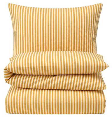 Produktbild von Seersucker Bettwäsche 135x200 Streifen Gelb Sommer Bettwäsche gestreift Bettbezug 135 x 200 - Bügelfrei