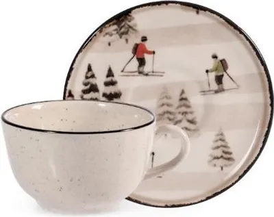 Immagine prodotto di H&H Set 2 Tazze Tè Retro Skier Con Piattino In Stoneware Cc 200