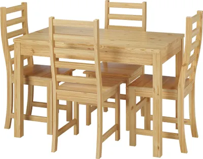 Produktbild von Schöne Essgruppe mit Tisch und 4 Stühle Kiefer Massivholz natur 90.70-51 A-Set 21