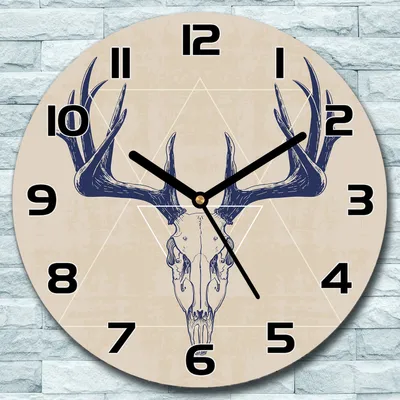 Produktbild von Wanduhr aus Glas Rund fi 30 Hirschschschädel Quarz Deko Schlafzimmer Büro