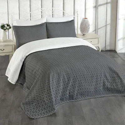 Produktbild von ABAKUHAUS Jahrgang Tagesdecke Set, Antike Abstrakt Trellis mit Wiederholung Geometrische Formen Motiv Kunstdruck, 264 x 220 cm, Grau und Dunkelgrau