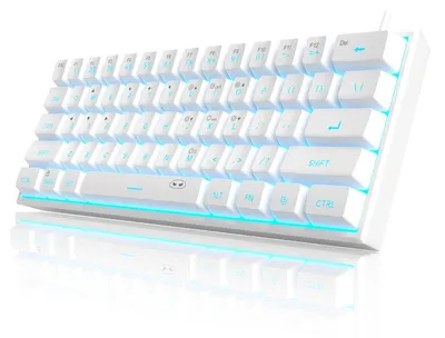 Produktbild von Gaming Tastatur 60% kabelgebunden RGB, 61 Tasten Membran Keyboard mit Anti-Ghosting, kompakte Mini Tastatur für PC und Laptop, Weiß
