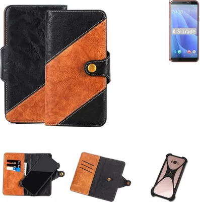 Produktbild von K-S-Trade Handyhülle Schutzhülle Bookstyle Case Wallet-Case kompatibel mit HTC Desire 12s Handy Cover Bumper Klapphülle schwarz hellbraun 1x