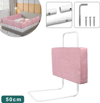 Produktbild von LZQ 50cm Bettschutzgitter, Bettgitter zum Vertikalen Heben, 5-Loch Höhenverstellbar, Rausfallschutz Kinderbettgitter für Kinder, Rosa