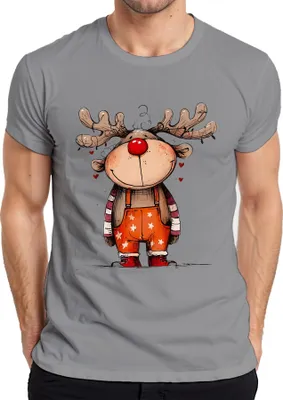 Produktbild von Niedliches Rentier mit roter Nase Rudolf Weihnachten Geschenk Herren T-Shirt, Grau, 3XL