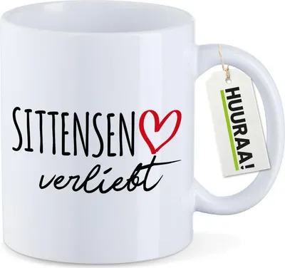 Produktbild von Huuraa Kaffeetasse Sittensen verliebt 330ml Weiß Keramik Kaffeebecher Geschenkidee