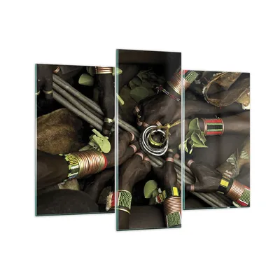Produktbild von Bilder auf glas - 3 Teile - Äthiopien Ritual Stamm - 130x100cm - Glasbilder - Wandbilder - Bilder - zum Aufhängen bereit - Wanddekoration aus Glas - Glas Bilder - Wandbild auf Glas - GCB130x100-4146