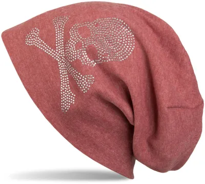 Produktbild von styleBREAKER klassische Beanie Mütze mit Totenkopf Strass Applikation, Uni 04024034