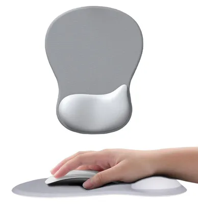 Image de Tapis de souris ergonomique avec coussin en gel et repose-poignet, couleur gris argent, dimensions 26x19x2,8 cm