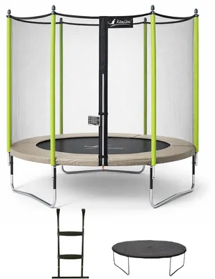 Image de KANGUI Trampoline de jardin 305 cm + filet de sécurité + échelle + bâche de protection JUMPI Taupe/Vert 300.