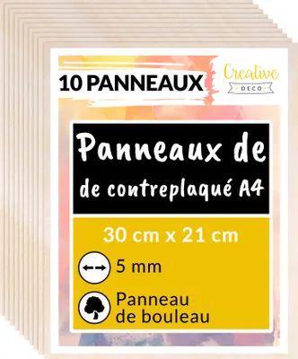 Image de Creative Deco 10 x A4 Contreplaqué 300 x 210 x 5mm (+/-0,5mm) Bois Brut Bouleau