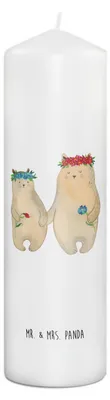 Produktbild von Mr. & Mrs. Panda Kerze Bären mit Blumenkranz 29 x 8 cm XL - Weiß - Geschenk, Kinder, Stumpenkerze, Wachskerze, Mama, Lieblingsmensch, Muttertag, Erinnerungskerze, Familie