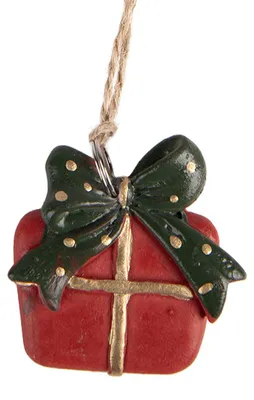 Imagen del producto de Adorno navideño de Clayre & Eef, forma de regalo, 4 x 1 x 4 cm, color rojo, material: plástico