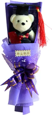 Productafbeelding van Afstuderen Bloemenbeer Boeket - Cadeau voor Afstuderen - Viering Mijlpaal - Stijlvolle Decoratie - 30 cm Hoog - Paars