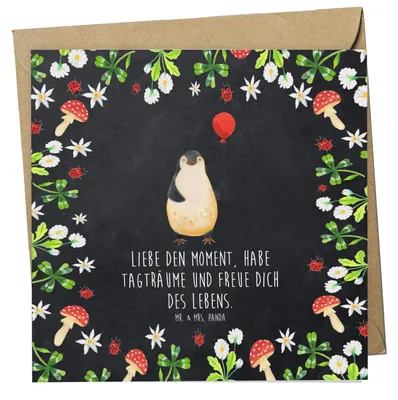 Produktbild von Mr. & Mrs. Panda Grußkarte Pinguin Luftballon - Kreidetafel - Geschenk, Klappkarte, Geschenkidee, faltkarte, Glückwunschkarte, Liebe, anlasskarte, doppelkarte