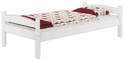 Produktbild von Kieferbett weiß Einzelbett 80x200 Massivholzbett Bettrahmen Futonbett Zubehör wählbar V-60.32-08Wohne Zubehör