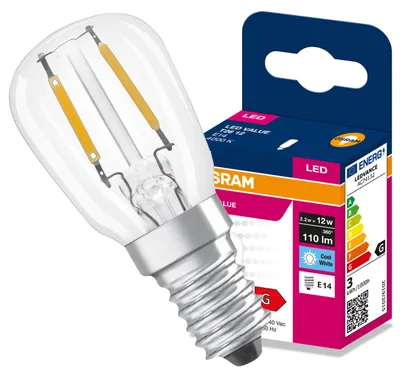Produktbild von LED-Lampe, E14, T26, 2,2W (entspricht 12W), 110lm, 4000K (neutralweiß), 300°, Filament, VALUE, Osram, KI-generiertes Bild