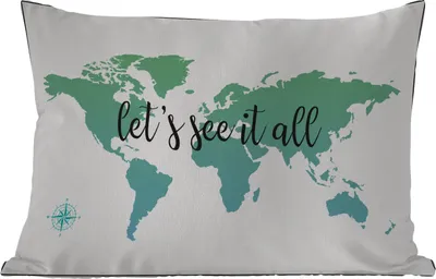 Produktbild von MuchoWow® Outdoor Kissen - Weltkarte - Grün - Zitat - Kinder - Jungen - Mädchen - 60x40 cm - Wetterfest - Lounge Kissen - Zierkissen - Kissen für Innenräume