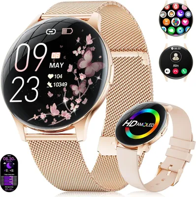 Produktbild von Smartwatch Damen, 7,99 mm Ultra-Dünn, 1,43" HD Always-On Display, IP68 Wasserdicht, 100+ Sportmodi, Herz-/Schlaftracking, Anruf- & Nachrichtenfunktion