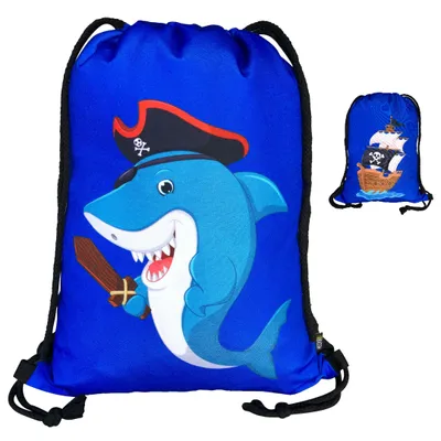 Immagine prodotto di HECKBO Sacca sportiva per bambini con motivo squalo pirata | Sacca palestra per bambini | Sacca con coulisse per asilo, scuola e sport, 40 × 32 cm