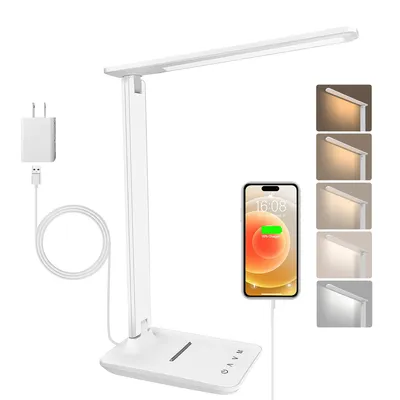 Produktbild von Schreibtischlampe LED Dimmbar Augenschutz,mit 5 Farben und 5 Helligkeitsstufen,mit USB Ladeanschluss Touch Steuerung, Schlafzimmer, Lektüre, Büros