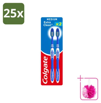 Image de 25 brosses à dents Colgate Extra Clean - Tête moyenne - Pack économique - 25 pièces