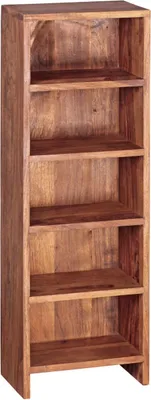 Produktbild von CD Regal MUMBAI Massivholz Sheesham Standregal 90 cm hoch CD-Aufbewahrung 5 Fächer Bücherregal natur Landhaus-Stil