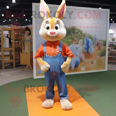 Obrázek produktu pro Postava REDBROKOLY maskota oranžového králíka oblečená v košili a botách Chambray