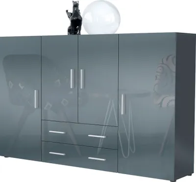 Produktbild von Vladon Highboard Nora Anrichte mit 2 Schubladen und 4 Türen mit insgesamt 8 Fächer dahinter, Anthrazit matt/Grau Hochglanz (166,5 x 106,5 x 35 cm)