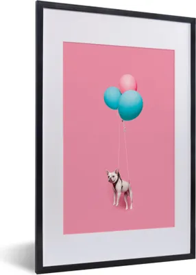 Produktbild von MuchoWow® MuchoWow® Gerahmtes Poster Französische Bulldogge auf drei Luftballons 40x60 cm - Poster mit zchwarzem Bilderrahmen - Poster in Rahmen