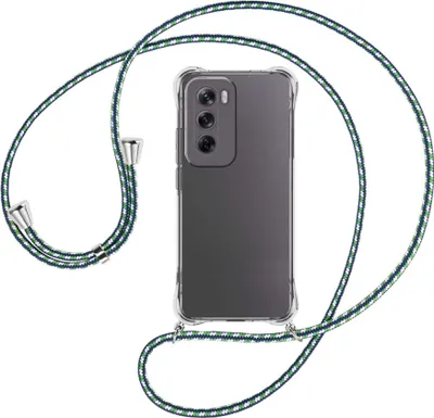 Produktbild von Handykette Backcover-Schutzhülle mit Band (Metall silberfarben) für OPPO Reno 12 5G - grün/blau/weiß