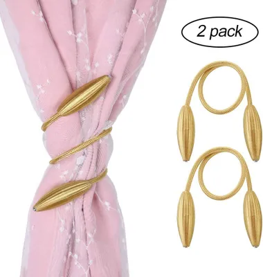 Produktbild von Magnetische Vorhang Raffhalter Vorhang Clips Gardine Binder Seil Gardinenhalter für Dekoration, 2 Stück (Gold)